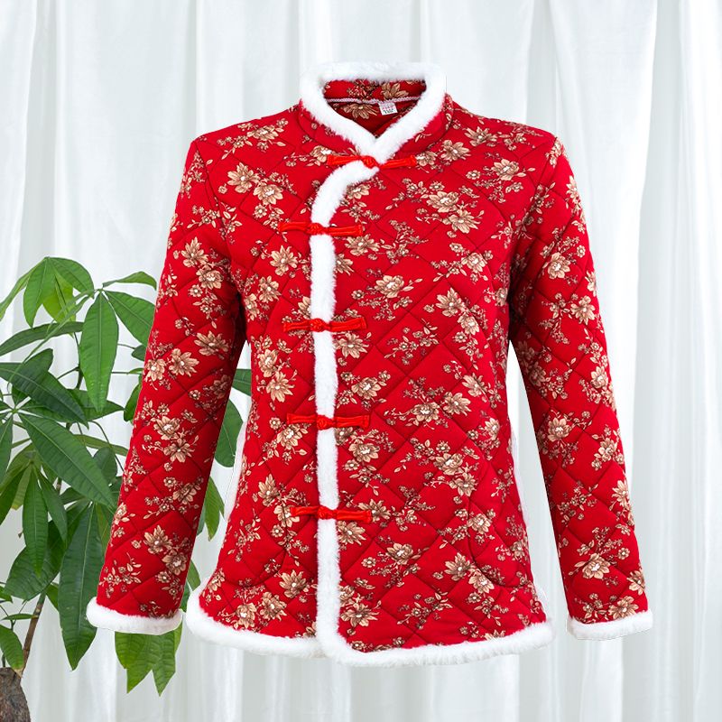 确不凡红袄女结婚娘穿的衣服东北花棉袄大花棉袄女东北纯棉复古农 红