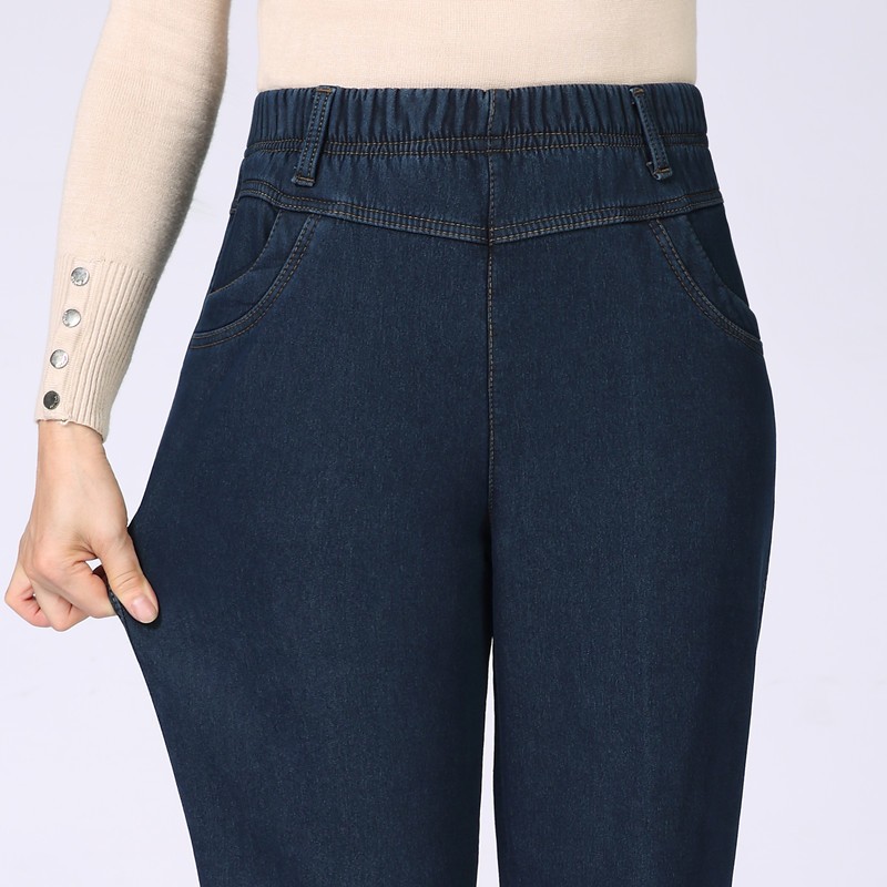 牛仔裤妈妈装牛仔长裤高腰弹力直筒裤中年女士 浅蓝色 29码腰围2尺2