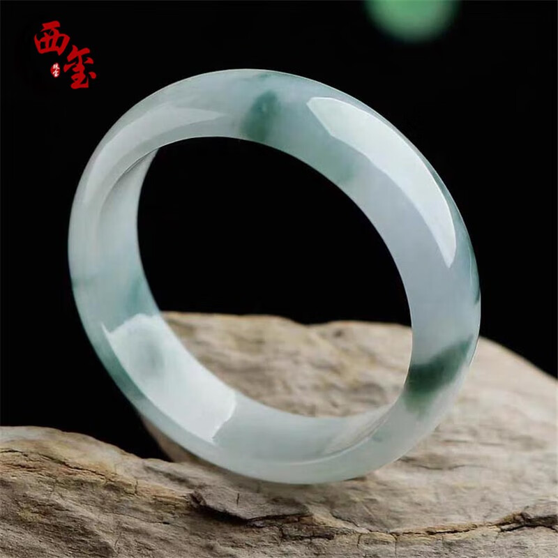 西璽 天然A貨翡翠飄花玉戒指翠玉指環(huán)男女款玉石戒子情侶尾戒對(duì)戒 內(nèi)直徑約17-18MM