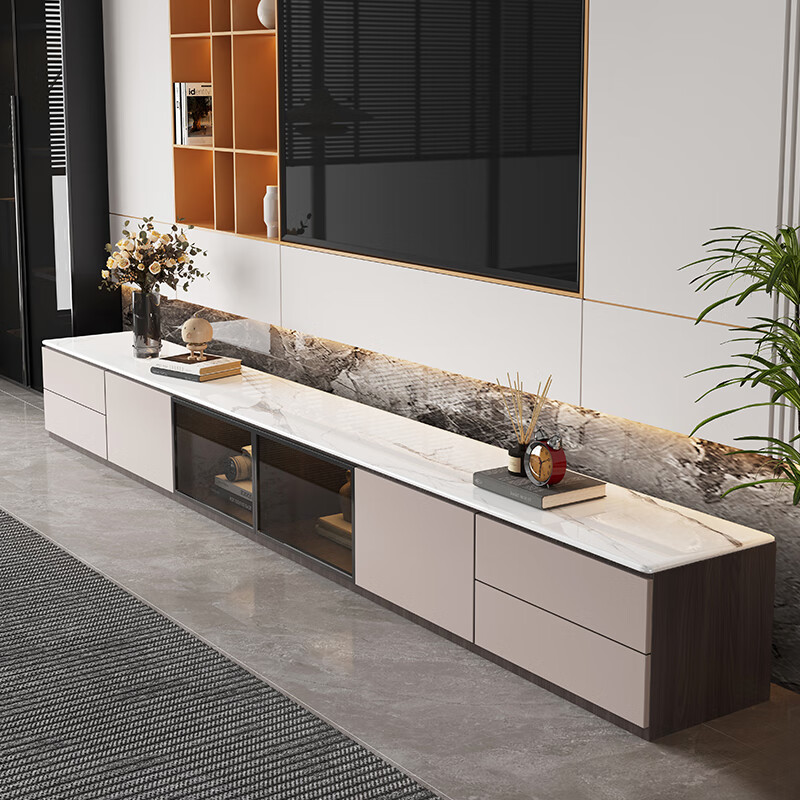 君吻轻奢高档网红落地电视柜现代简约小户型客厅家用实木岩板茶几电 