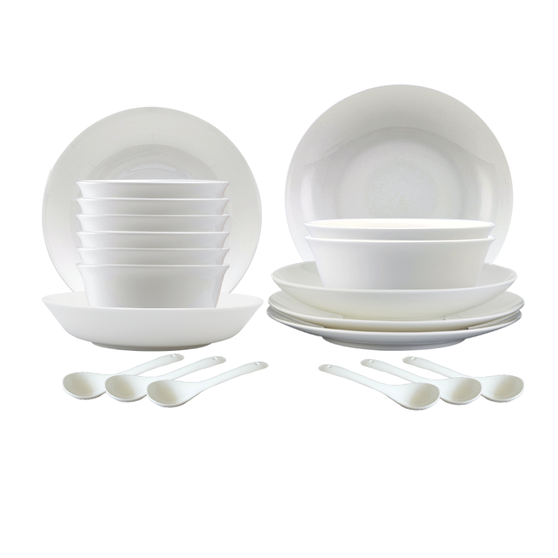 隆達(dá)骨瓷陶瓷餐具套裝 純白碗 盤(pán)子飯碗面碗湯碗 簡(jiǎn)約高級(jí)感家用實(shí)用禮盒 純白 20頭