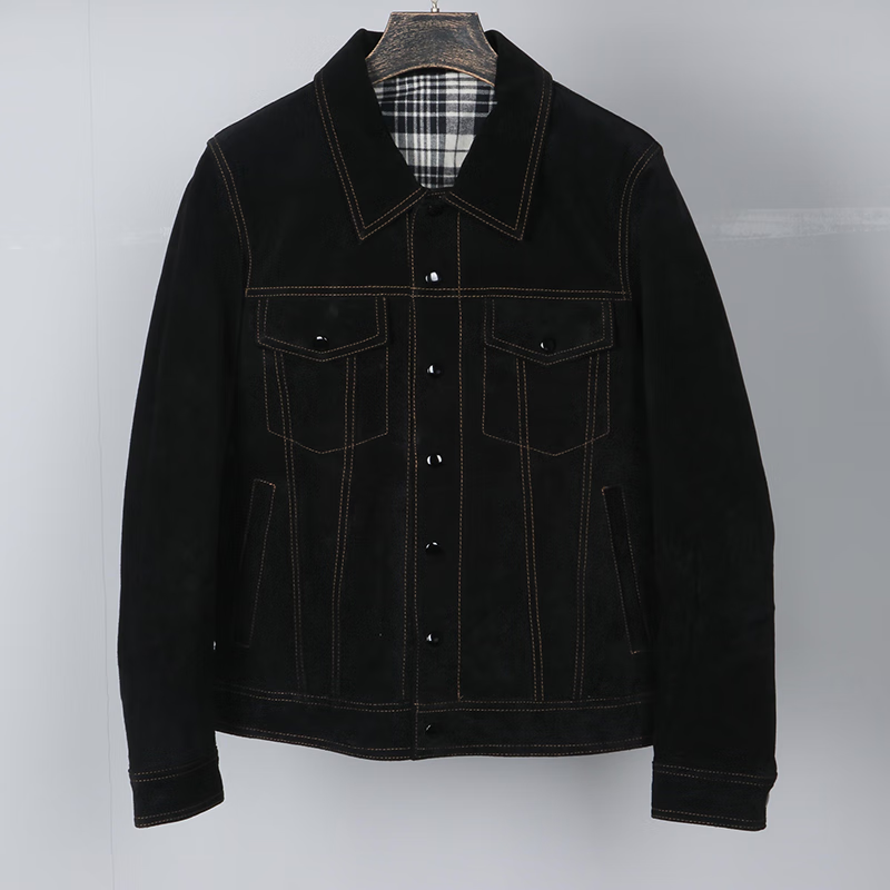 翻毛皮衣男重磅男士头层猪皮丝光绒面真皮皮衣翻毛反绒夹克保暖外套