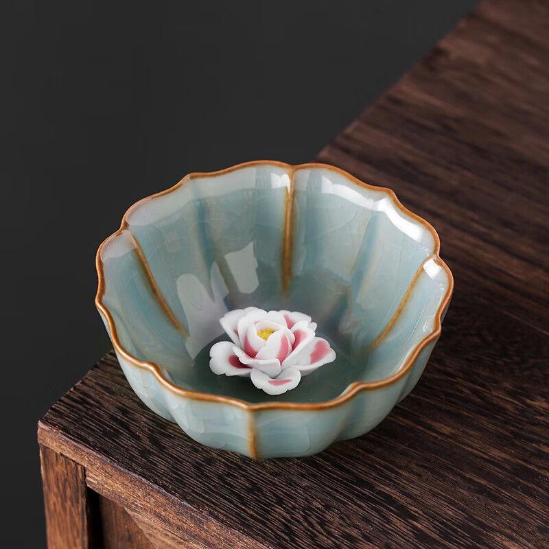 祥業(yè)哥窯手捏花杯開片可養(yǎng)茶杯主人杯個人專用茶具配件陶瓷單杯 手捏花桂麗杯-