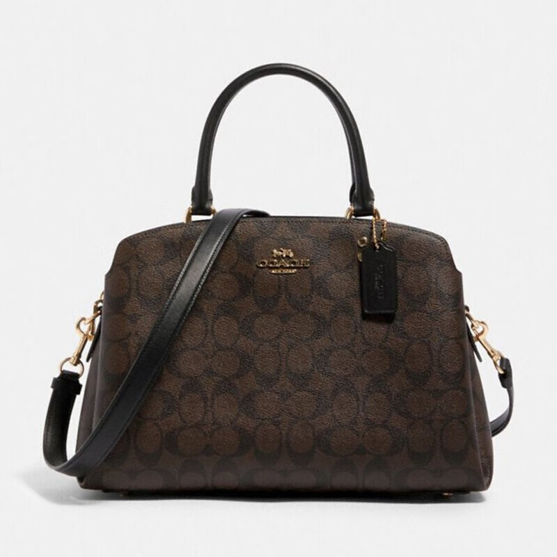 蔻驰(coach) 女士大号戴妃包单肩手提包棕黑色pvc配皮 91495 imaa8 棕