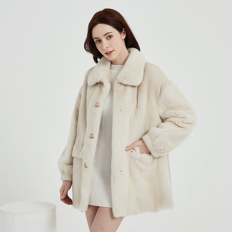 茉萱进口紫标天鹅绒整貂珍珠本色貂皮大衣女年轻时尚减龄水貂皮草外套