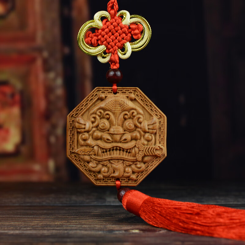 兴润阁 桃木兽头八卦镜挂件狮咬剑虎头兽头虎头镜厕所卫生间门对门