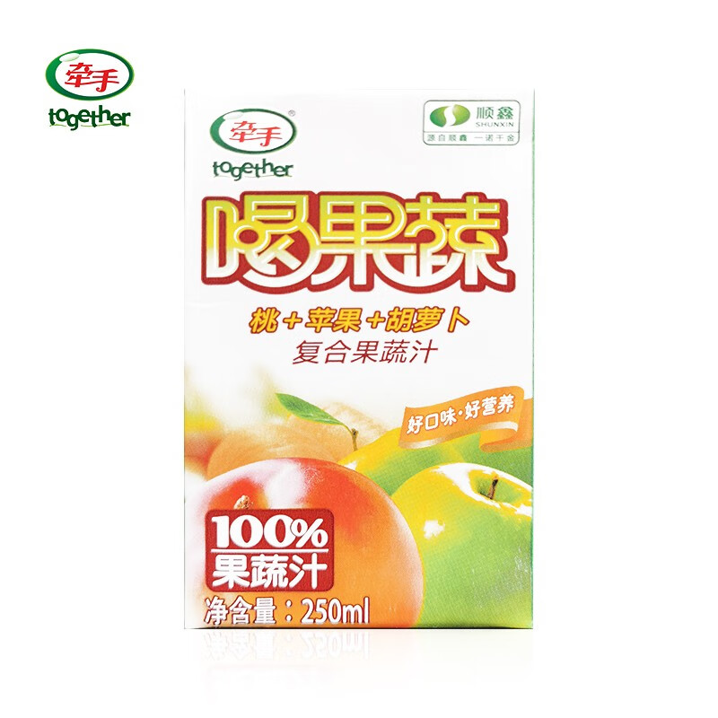牵手（together）果汁饮料100% 胡萝卜+桃+苹果复合果蔬汁无添加剂整箱装 胡萝卜+桃+苹果复合果蔬汁250ml*24个