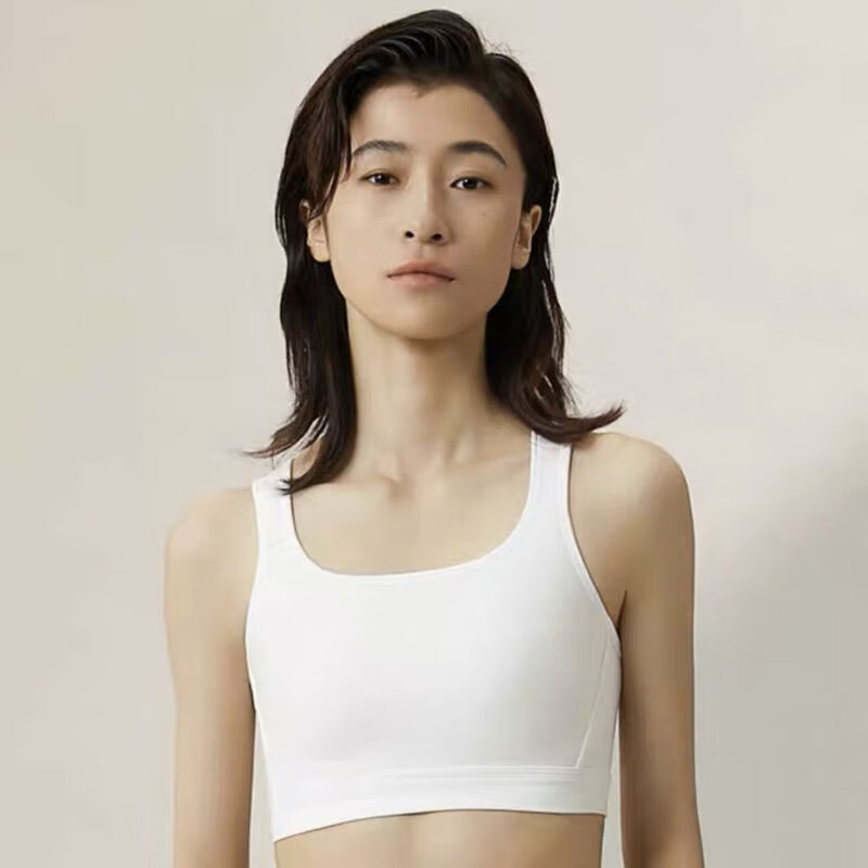 套头束胸内衣大胸显小女学生超平裹胸短款缩胸运动女塑胸背心 套头款（云朵白1件装 S大胸显小