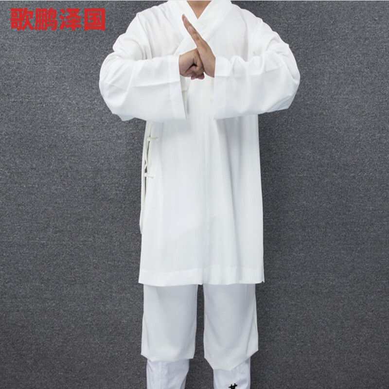 道袍八卦衣道教服装衣服饰男女棉绸太极服练功服斜襟道服夏季白色套装