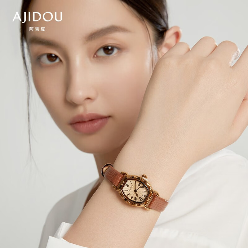 ajidou阿吉豆时光之印手表经典复古女士方盘石英表生日礼物送女友老婆