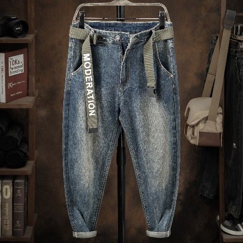 罗卜裤男士九分锥形萝卜裤夏季薄款工装潮牌复古怀旧水洗牛仔裤男港风