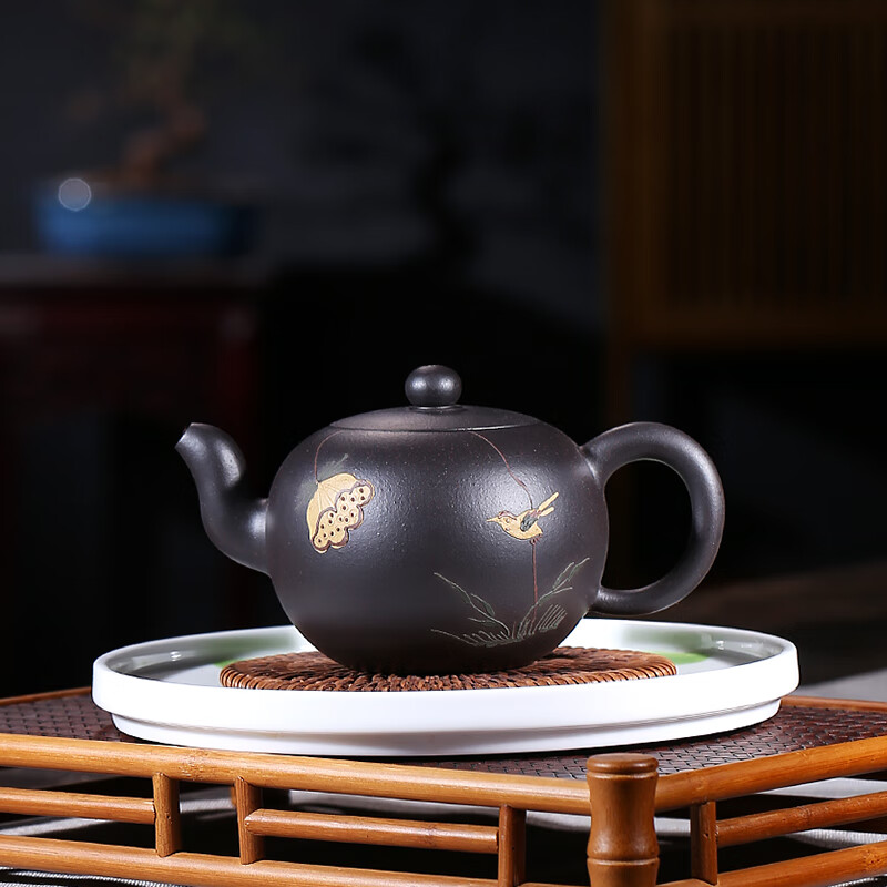 宜兴紫砂壶 实力陶艺家虞军 【一粒珠】 原矿黑朱泥 约340cc