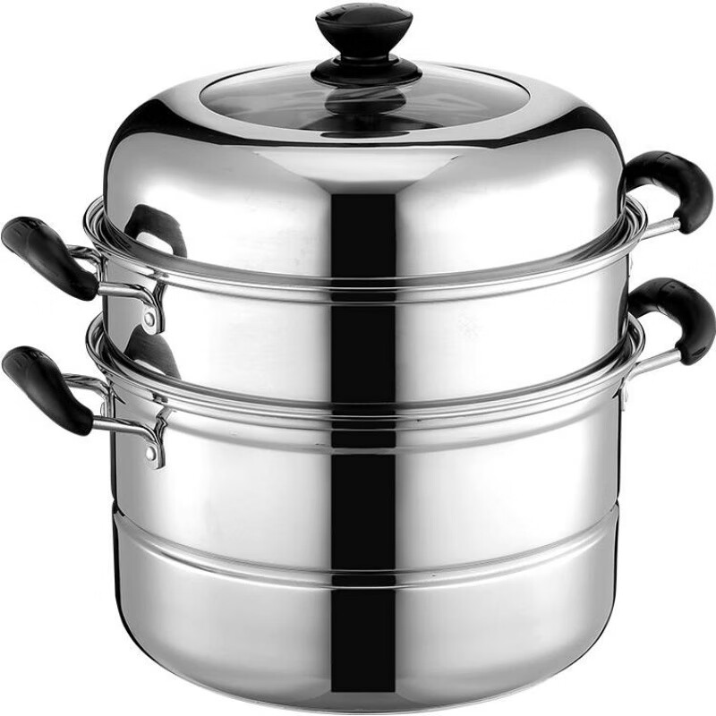 德国进口品质真锅 蒸锅304不锈钢三层加厚家用蒸馒头锅大的大号梯3o4