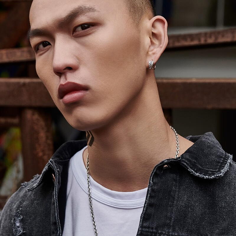 梓君s925银耳钉男潮个性银耳圈嘻哈街头酷帅日韩银饰品单只 单只拍