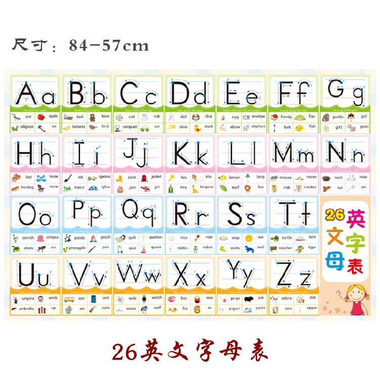 学前幼儿26个英文字母挂图英语早教启蒙幼儿学习英文字母墙贴无声 26
