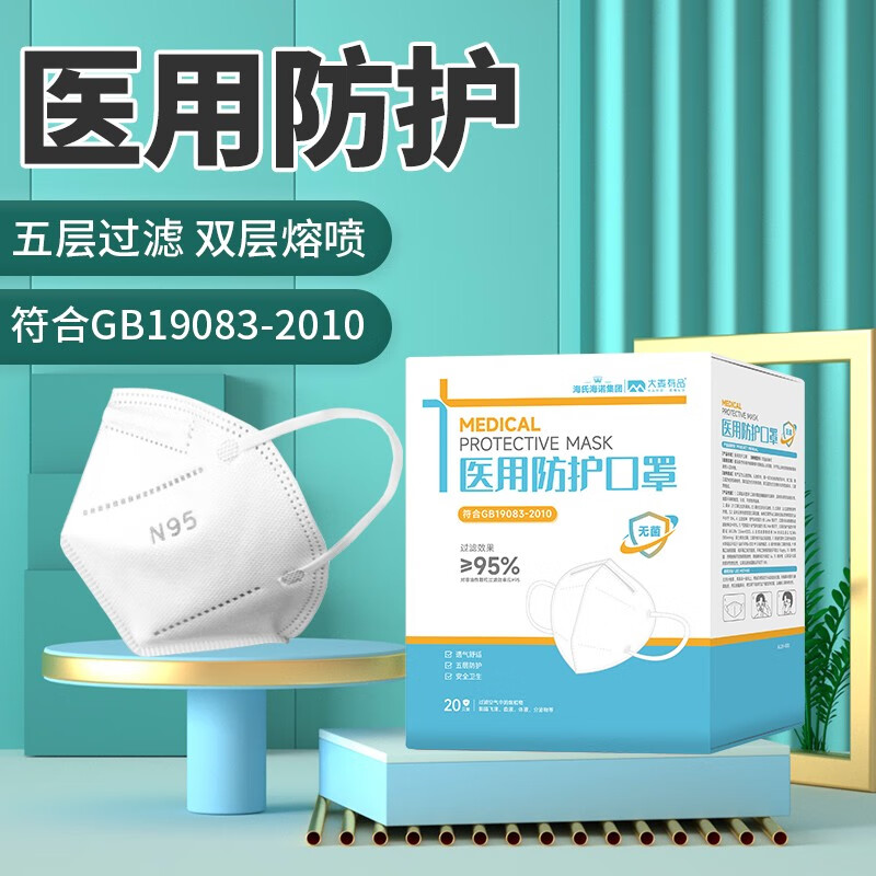 无菌独立包装20只 五层3d立体口罩医用级灭菌防尘 国标gb19083-2010