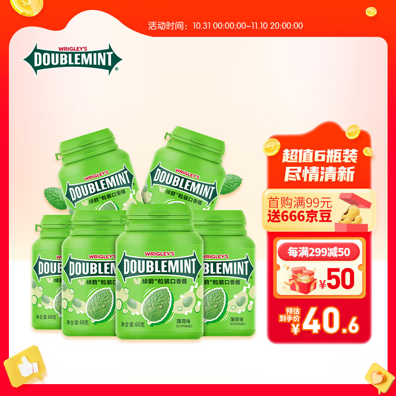绿箭(DOUBLEMINT)口香糖原味薄荷味约40粒*6瓶 口气清新糖果休闲零食使用感如何?