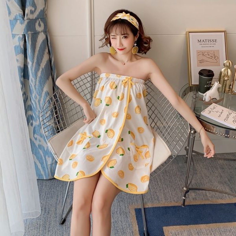 春睡衣裙少女性感抹胸韩版女士睡衣可爱浴巾睡裙少女家居服夏 柠檬裙