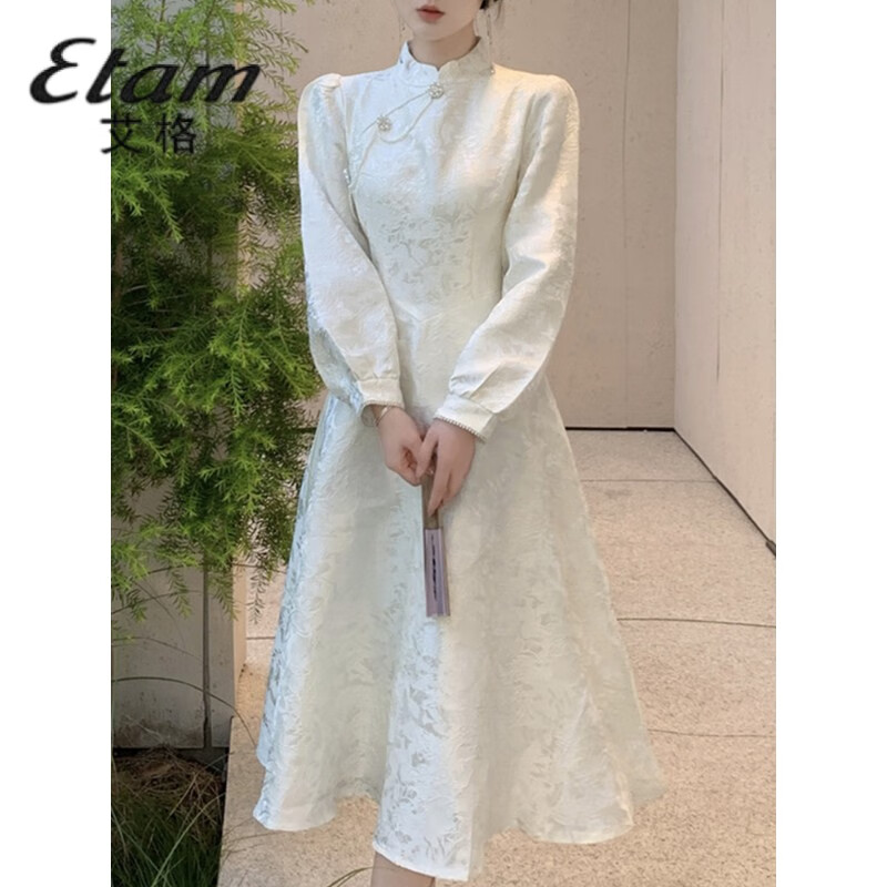 艾格中式敬酒服改良旗袍裙子秋冬大码订婚礼服领证小白裙优雅气质长裙 白色 3XL(150-170斤)怎么看?