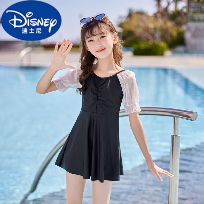 迪士尼(disney)儿童泳衣女童连体蕾丝公主裙游泳衣女2024女孩学生中大