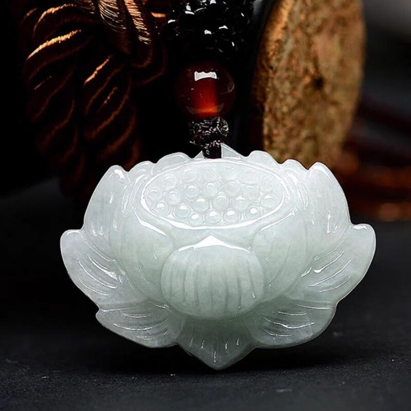 湦水饰阁缅甸a货翡翠润白莲花吊坠冰种玉石挂件女友生节日礼物饰品附