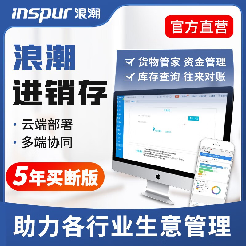 浪潮（INSPUR）进销存管理软件云erp销售开单库存出入库财务记账仓库管理系统 普及版·5年买断版-多送6个月