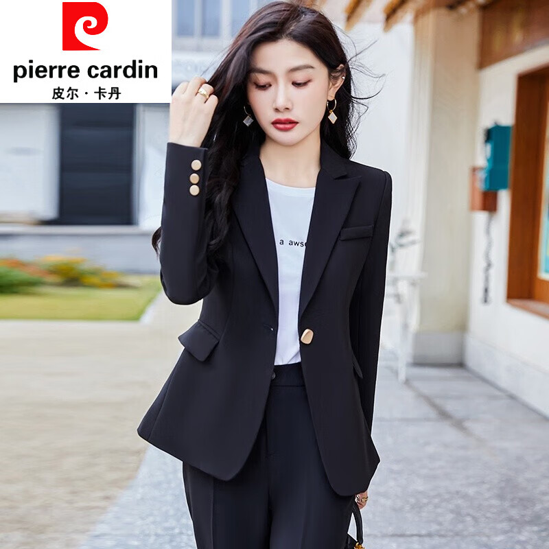 皮尔卡丹(pierre cardin)品牌女装黑色西装外套女士春季2022新款气质