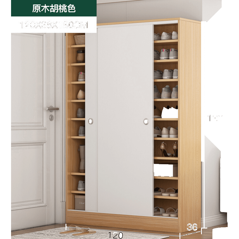 腾煜雅轩 简约现代人造板式小户型客厅家具 移门鞋柜多层家用门口大容量玄关柜加高收纳柜推拉门 白门+黄胡桃120×180 灵活伸缩分类收纳