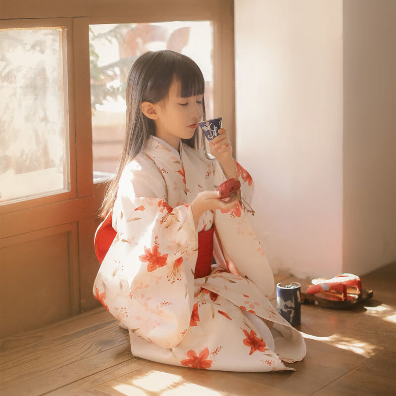 日本儿童和服日式浴衣女童连衣裙演出服摄影道具服装 和服 腰带 白领