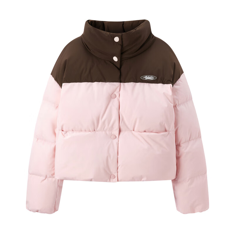 乐町立领面包服羽绒服23冬撞色拼接羽绒外套C1ACD4224 粉色 M