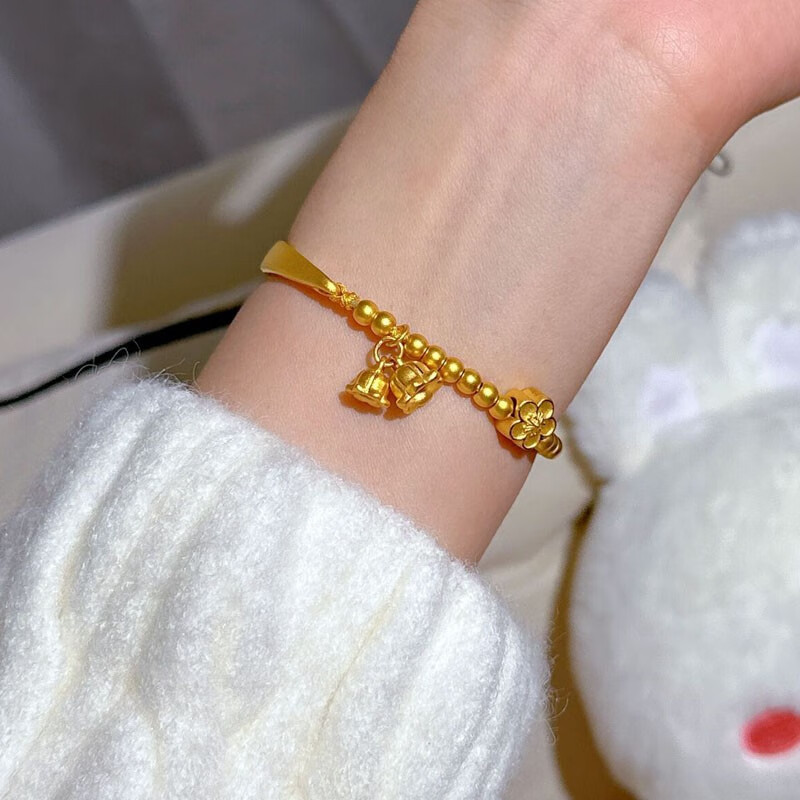 瑞诺黄金手链女手镯足金半镯半链桃花铃兰花送女友生日520情人节礼物