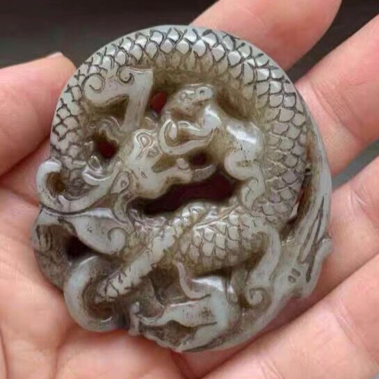 rong)高古玉古玩玉器做旧玉壁古董老岫玉把件玉佩吊坠挂件望子成龙 件