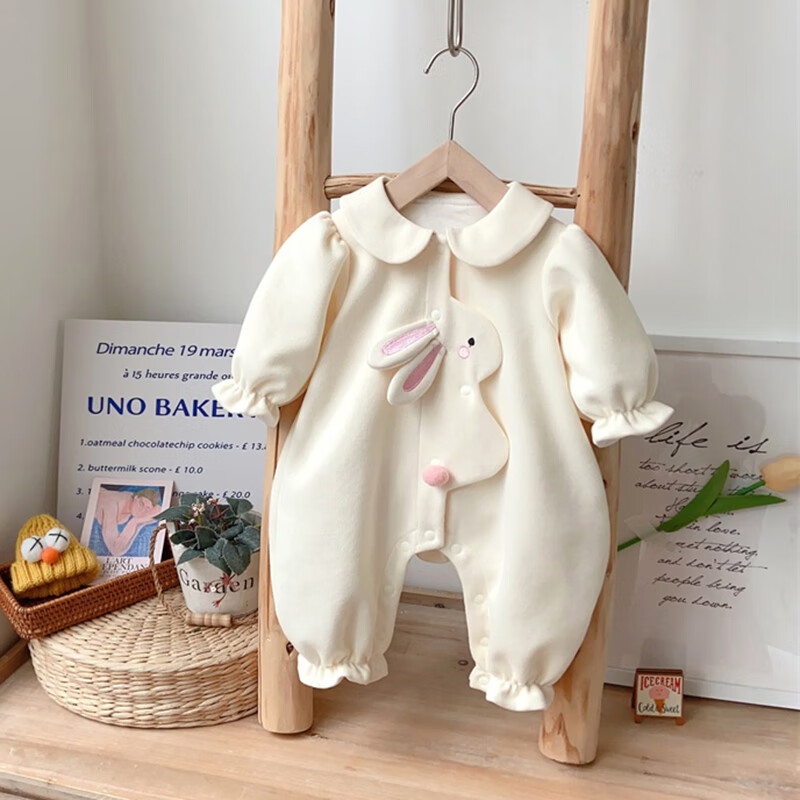 萦娪婴儿秋季外套女一个月宝宝的衣服超萌可爱米恿逡滦 米白色