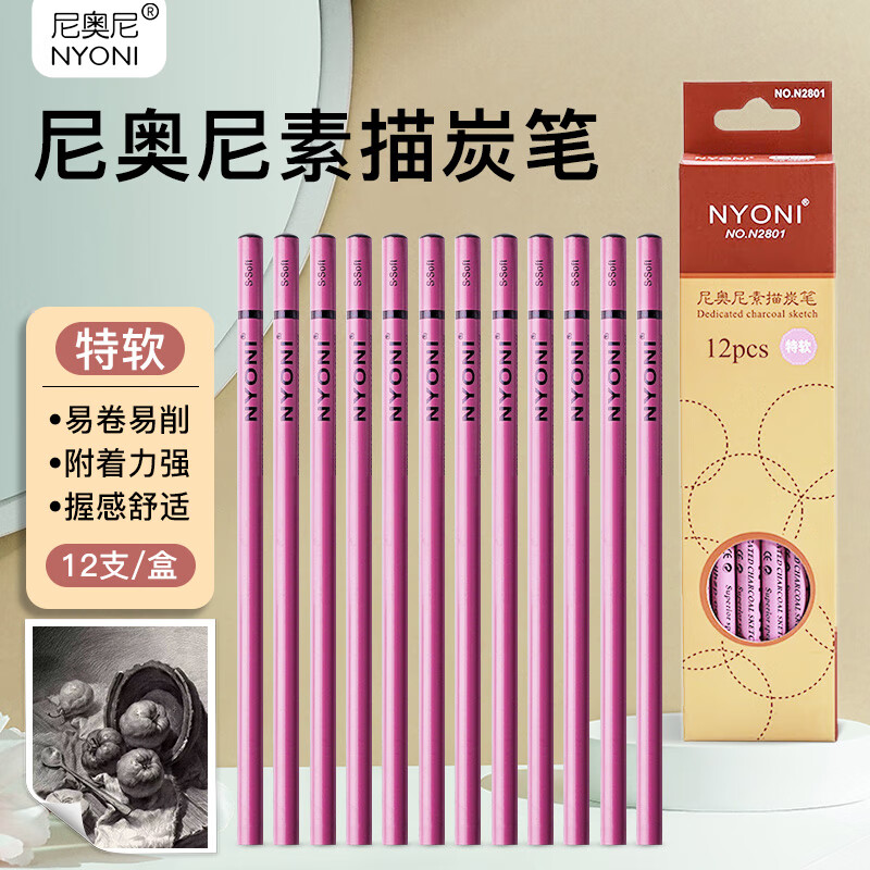 尼奥尼（NYONI）炭笔美术专用素描铅笔速写绘画艺考生工具 N2801特软（12支装）