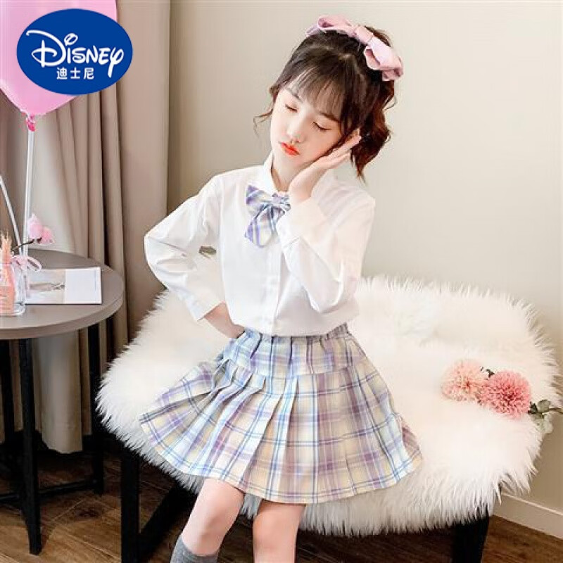 迪士尼(disney)女童校服套装儿童jk裙夏季小学生学院风百褶裙半身裙