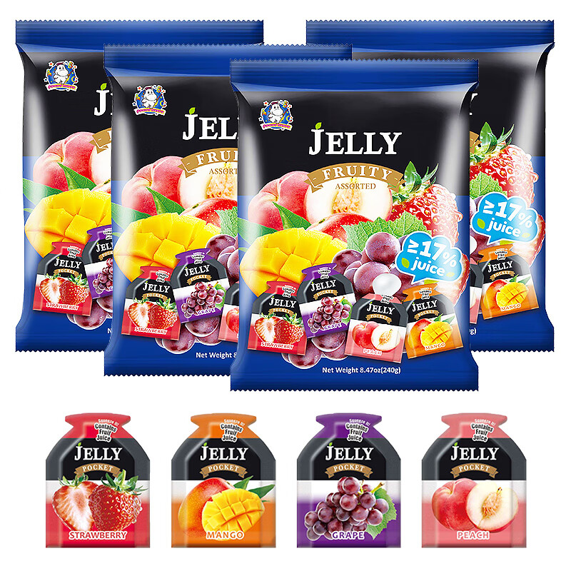 马来西亚进口 ABC综合水果味蒟蒻果冻可吸果冻 儿童食品休闲零食小吃240g*4袋装