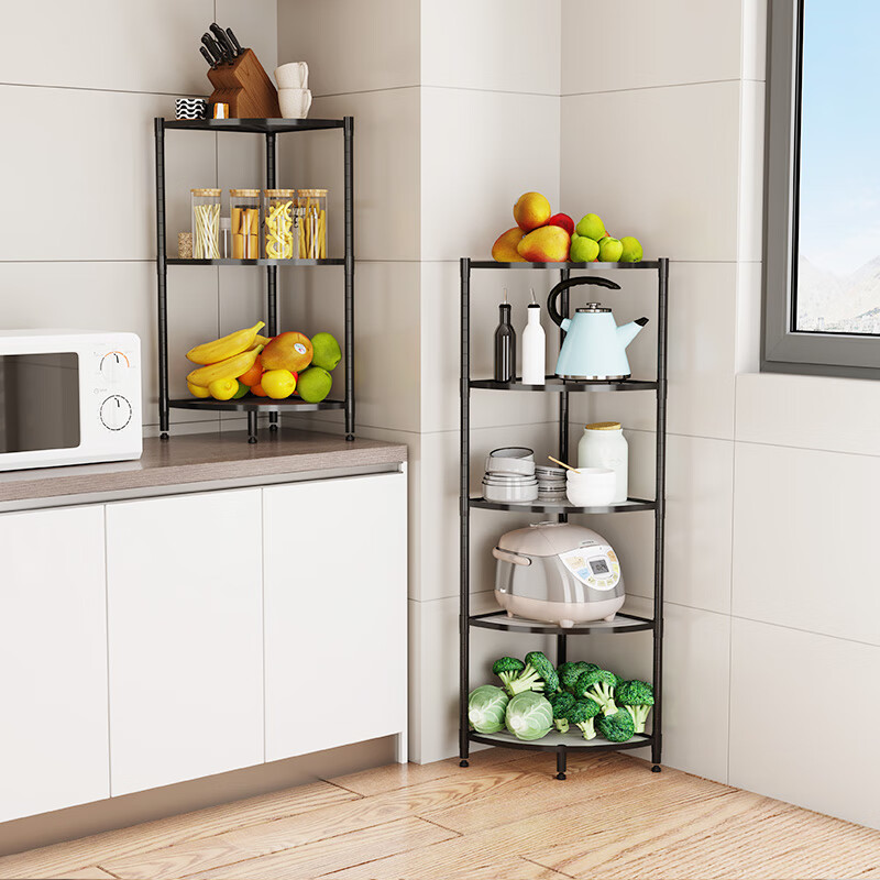 家家双龙 厨房三角置物架收纳锅架墙角架落地多层转角调料架放锅架子