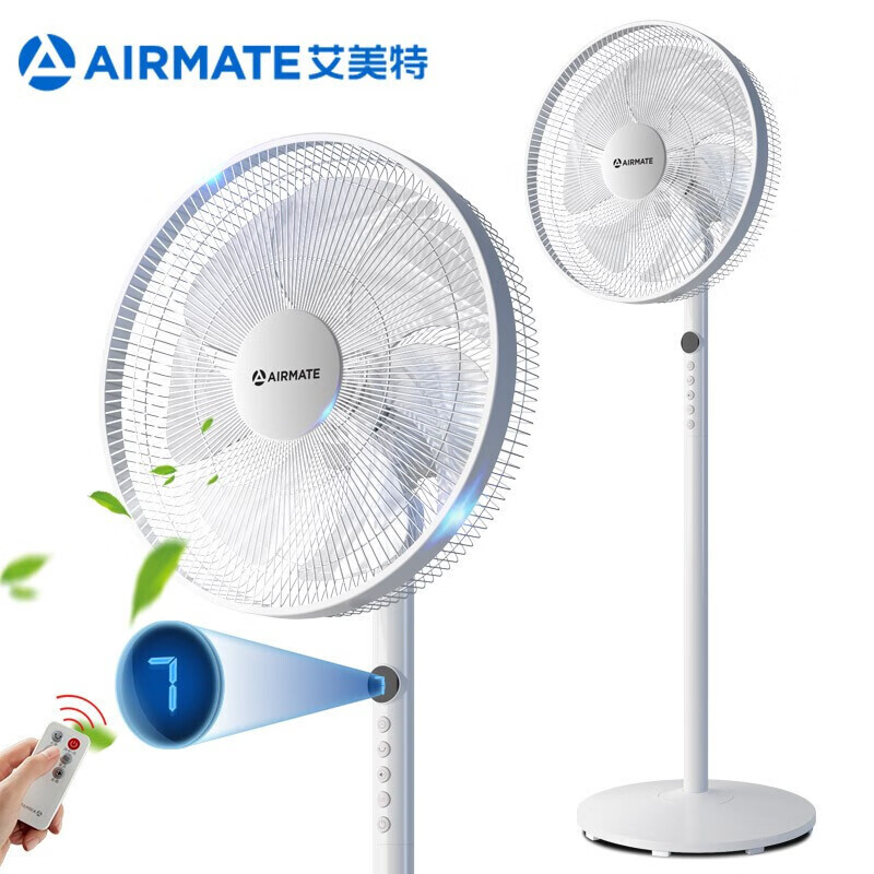 艾美特（AIRMATE）智能电风扇遥控家用节能定时立式大风量无音机械七叶扇R18（白色）