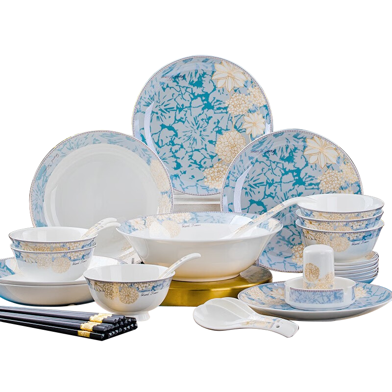 康琴（KANGQIN） 北歐風(fēng)碗碟套裝家用顏值飯碗盤(pán)筷組合高檔創(chuàng)意輕奢喬遷送禮餐具 時(shí)光漫步38件套配9英寸湯碗