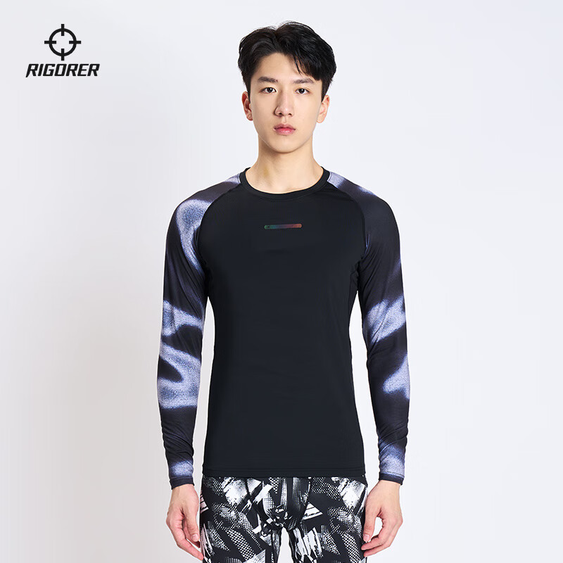 准者长袖健身衣男春夏加绒压缩衣高弹透气速干跑步篮球运动训练健身服 热感黑 2XL