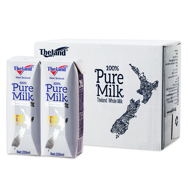 纽仕兰（Theland） PLUS联名4.0g蛋白质全脂牛奶新西兰进口 250ml学生高钙纯牛奶 全脂24盒(PLUS联名款)