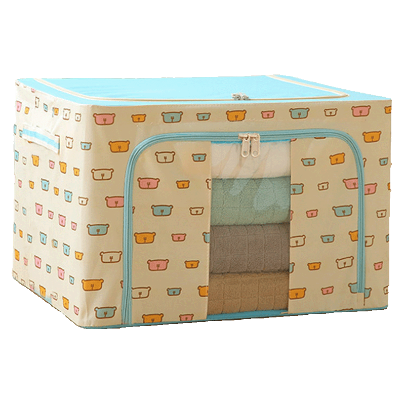 钢架收纳箱牛津布整理箱棉被储物箱折叠衣柜布艺特大号收纳袋有盖收纳盒 藏青点点 66升(50*40*33)