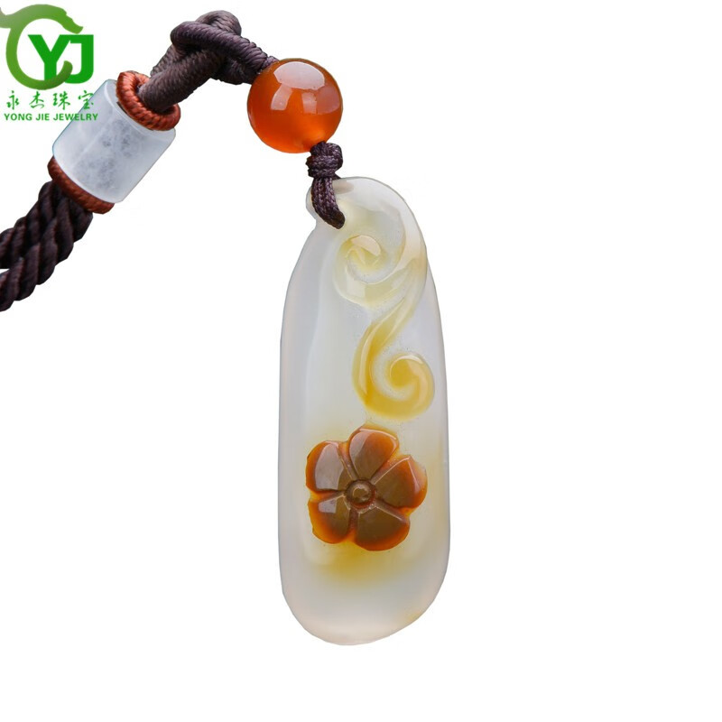 永杰冰种玉髓福瓜吊坠俏色雕花水滴玉坠女款男士礼物玛瑙玉石项链挂件