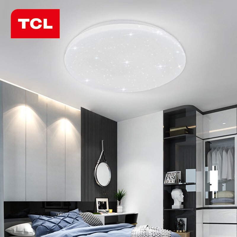 TCL卧室灯 LED吸顶灯轻奢北欧风璀璨星空卧室灯餐厅灯圆形灯具24W三段调色 工程工业