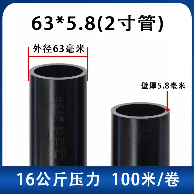 pe水管自來(lái)水管20給水飲水專用水管硬管32hdpe4分1寸熱熔灌溉管子 63*5.8加厚2寸100米