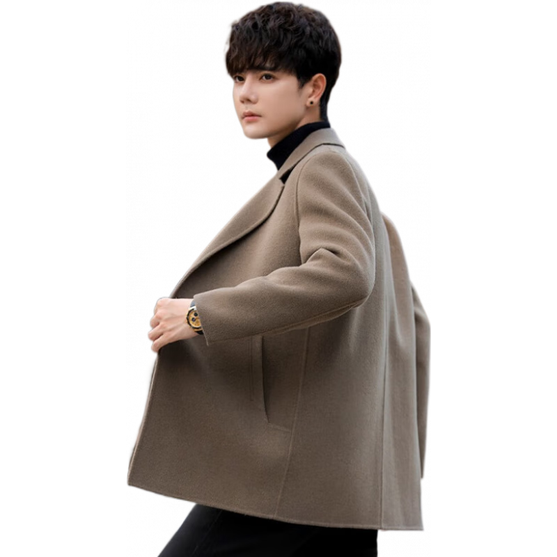 恒源祥冬季毛呢西服上衣男士加厚款外套韩版宽松西装男呢子大衣 咖啡色  XL 