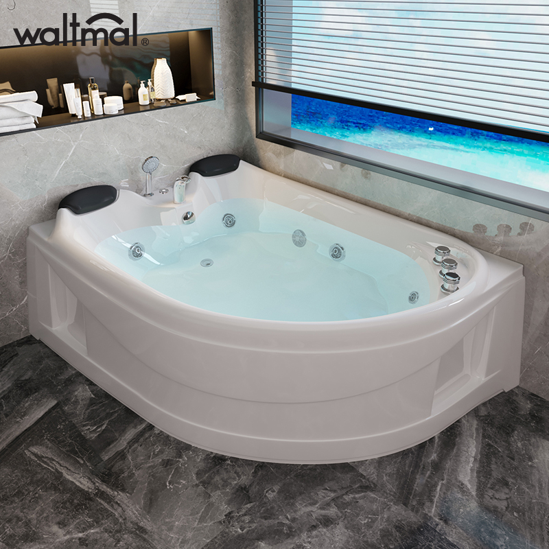 沃特玛（Waltmal） 亚克力浴缸 双人扇形按摩冲浪浴池裙边式浴池成人浴缸1.7米 右裙 冲浪按摩+恒温 约1.7米