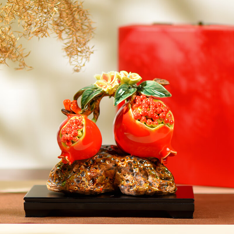 多子多福陶瓷石榴摆件送朋友新婚婚房装饰品结婚礼品 多子多孙礼盒装