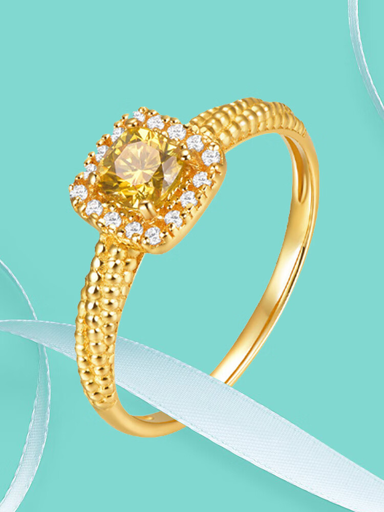 婵娟999足金黄金小方糖戒指5d硬金镶钻钻戒开口可调节戒指活口礼物女