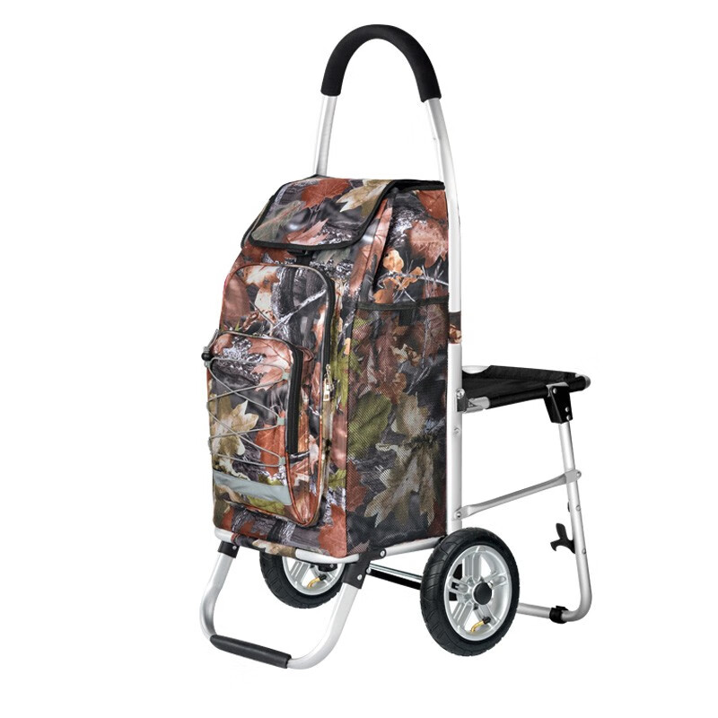 致丽生活(finecci) 老年购物车座椅可坐折叠买菜车带坐凳便携拉车铝